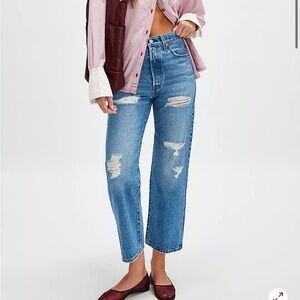 Levi’s Ribcage Straight Ankle - Medium Wash, Distressed